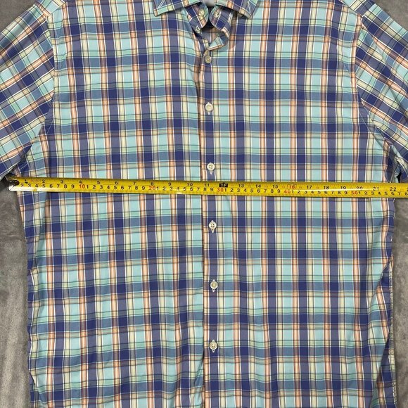 Peter Millar Summer Comfort Mens Plaid Long-Sleeve Button-Up Shirt L Blue/Orange - Picture 4 of 7